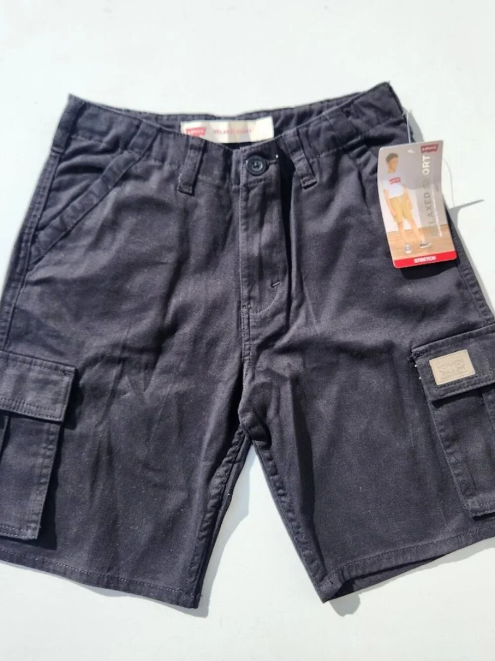 NEW Levi's Boys Twill Cargo Shorts Size 20 Black School Uniform Cotton 98% cotto